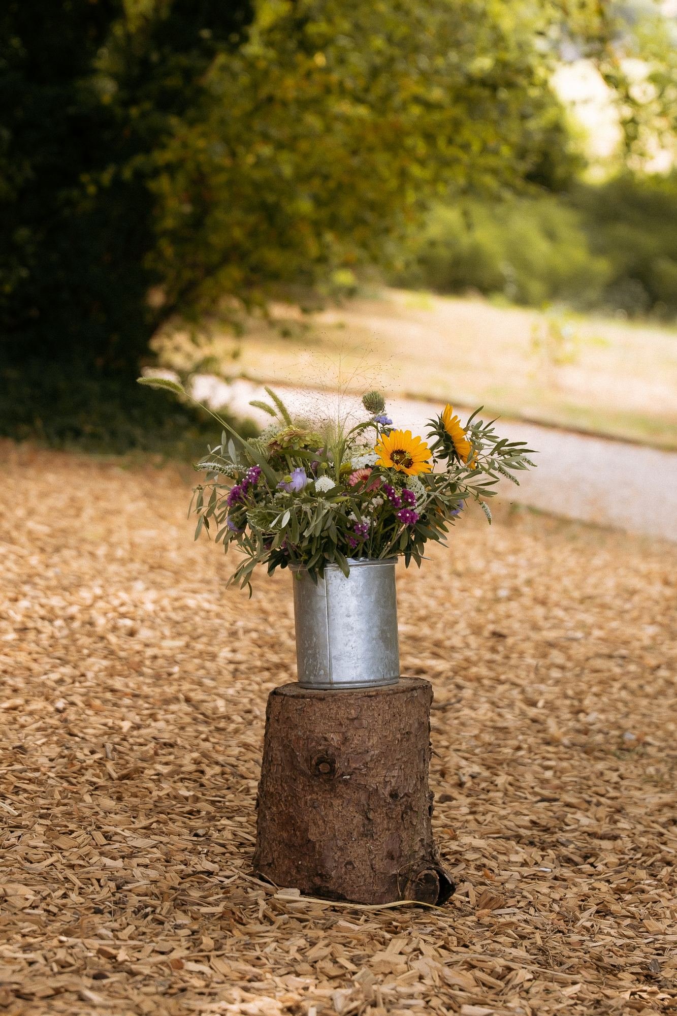Bouquet de fleurs sur une souche