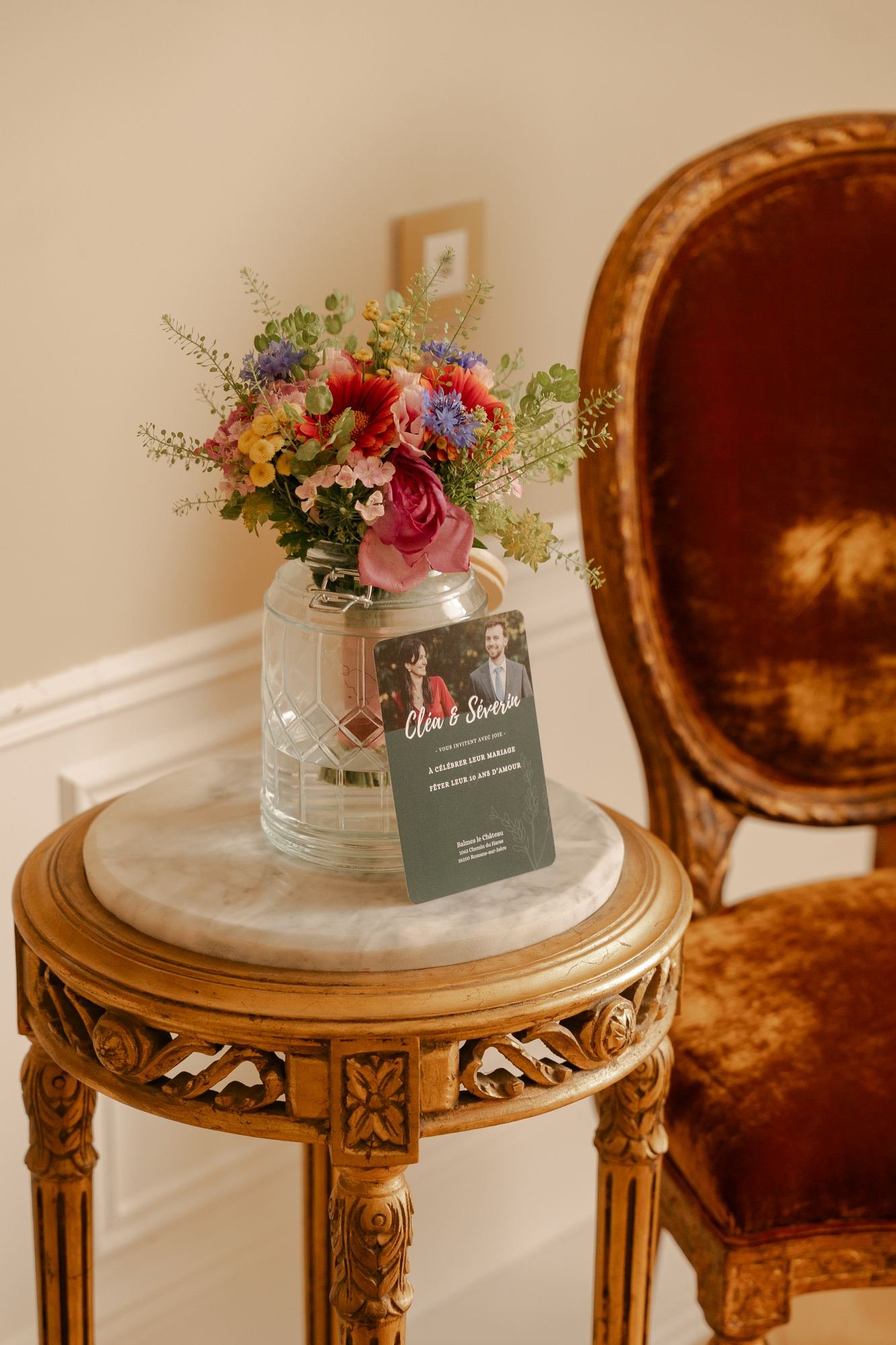 Faire-part de mariage et bouquet